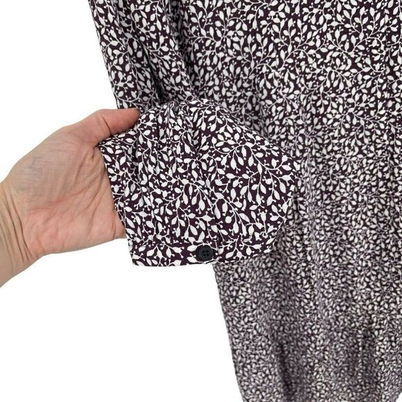 Loft Vine Ruffle Tie Neck‎ Dress Knee Length Long Sleeves Purple Women Size 8 - Picture 8 of 14